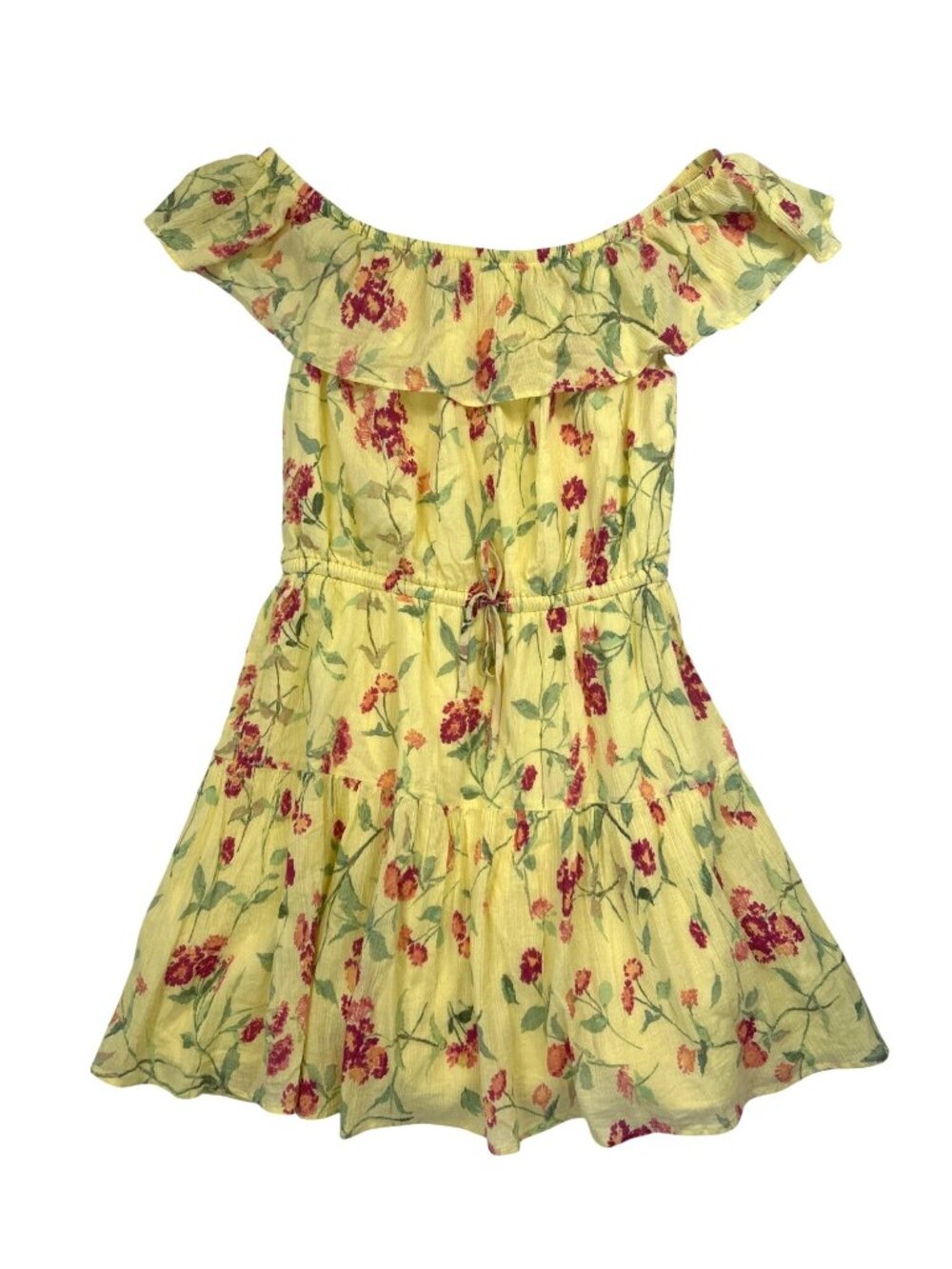 Lauren Ralph Lauren Floral Crinkle Mini Dress 12 Yellow Ruffle Romantic Feminine